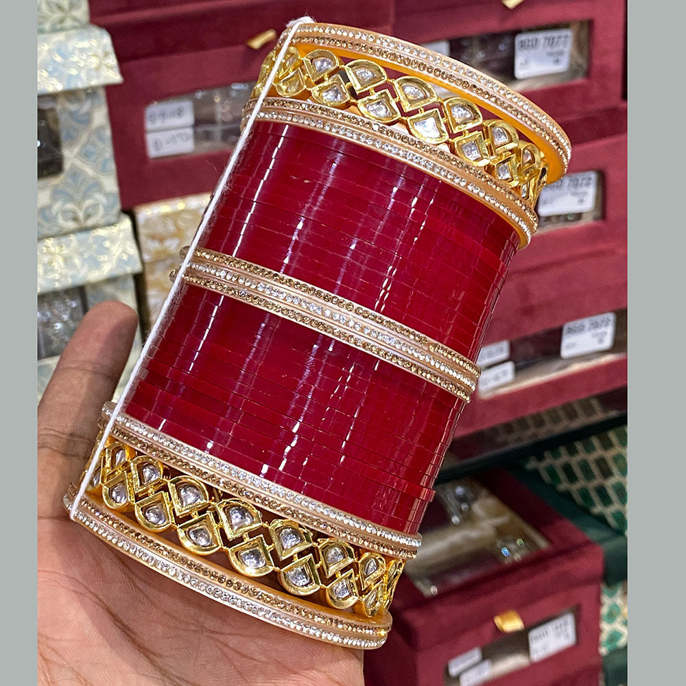 Hira Collections Grand Kundan Stone Bridal Acrylic Bangle Set