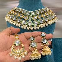 Hira Collections Maharani Kundan Necklace Set with and Jhumkis