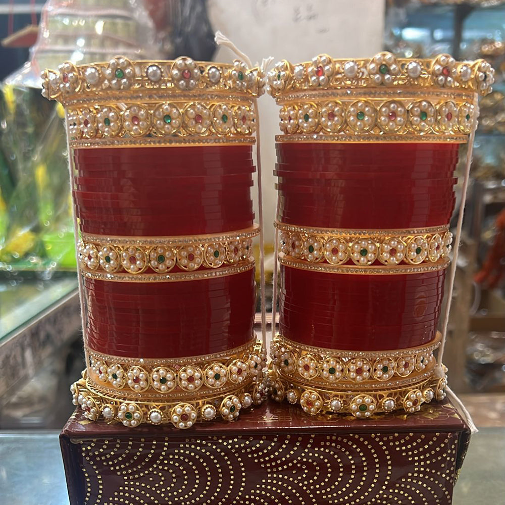 Hira Collections Grand Pota Stone And Pearl Bridal Acrylic Bangle Set