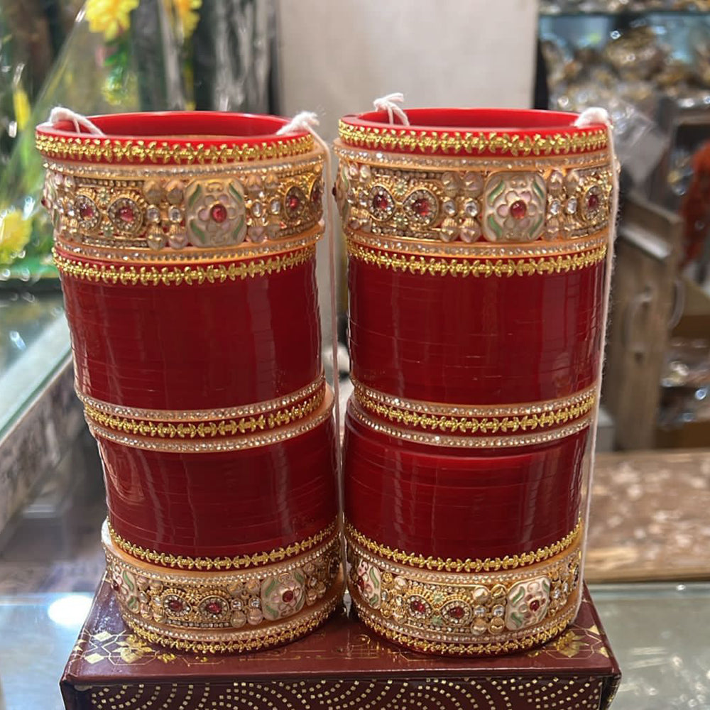 Hira Collections Grand Pota Stone And Meenakari Bridal Acrylic Bangle Set