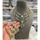 Hira Collection Glamorous Druzy Crystal Stone With American Diamond Necklace Set