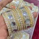 Hira Collections Divine Sparkle Crystal Stone And Pearl Bangles Set
