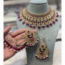 Hira Collections Premium Crystal Stone Pearl And Beads Choker Necklace Set