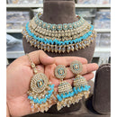 Hira Collections Crystal Stone And Pearl Designer Choker Necklace Set