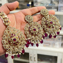 Hira Collections Royal Crystal Stone And Pearl Earring With Maangtikka