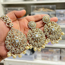 Hira Collections Royal Crystal Stone And Pearl Earring With Maangtikka