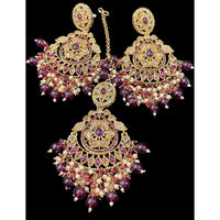 Hira Collections Royal Crystal Stone And Pearl Earring With Maangtikka 