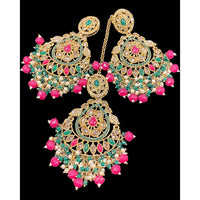 Hira Collections Royal Crystal Stone And Pearl Earring With Maangtikka