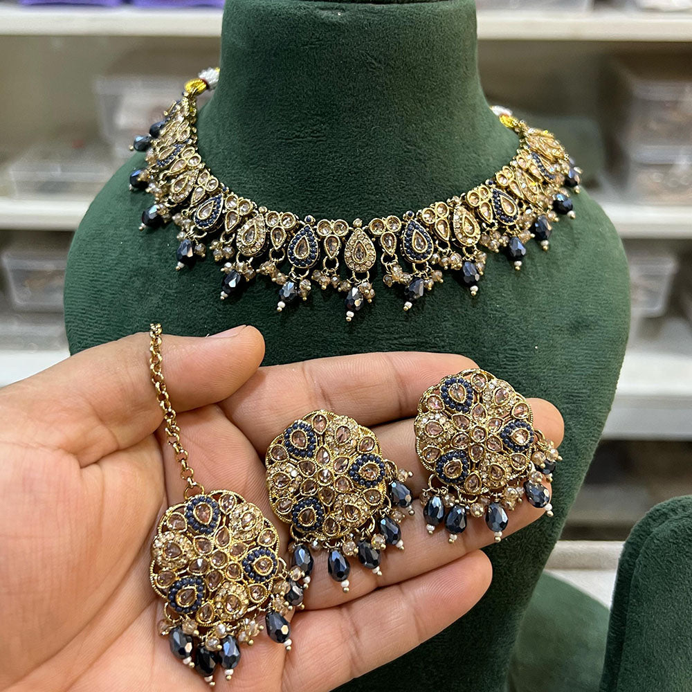 Hira Collections Royal Crystal Stone Pearl And Beads Designer Necklace Set