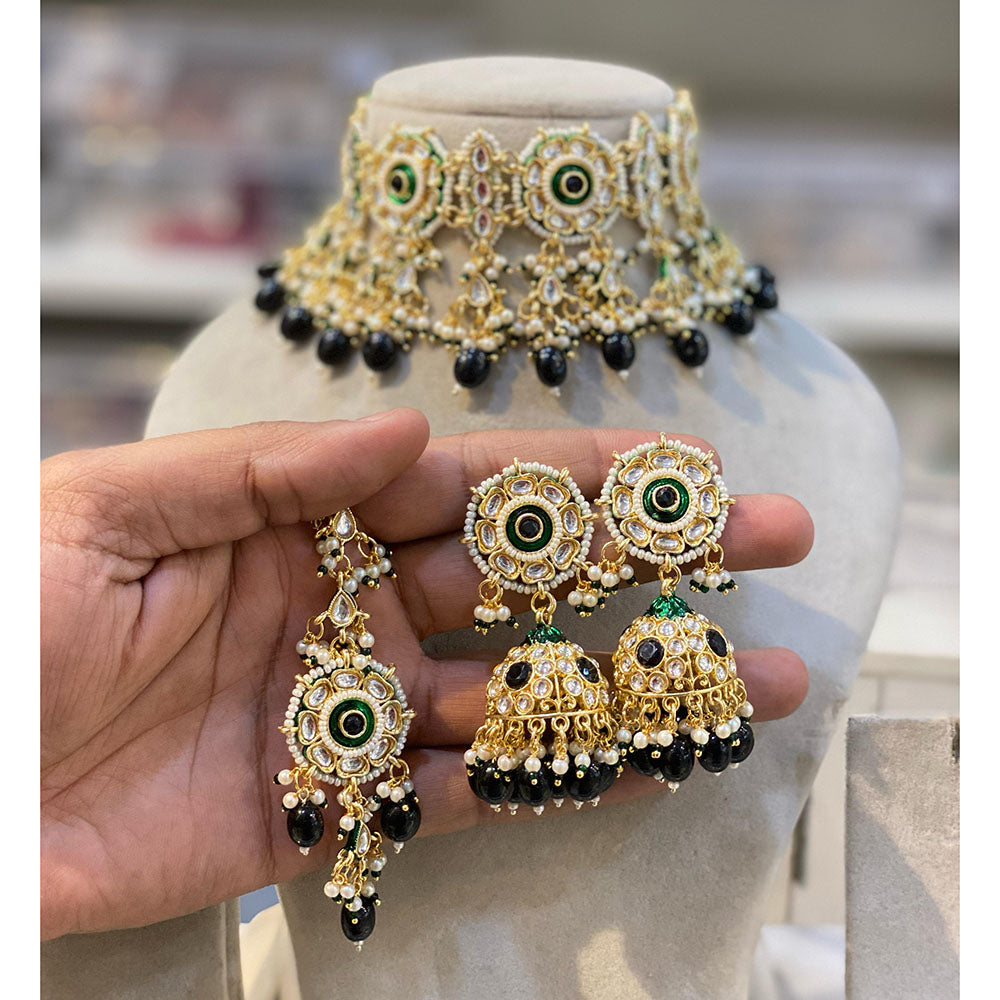 Hira Collections Luxury Kundan Stone Pearl And Beads Meenakari Choker Necklace Set 