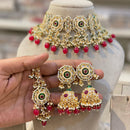 Hira Collections Luxury Kundan Stone Pearl And Beads Meenakari Choker Necklace Set
