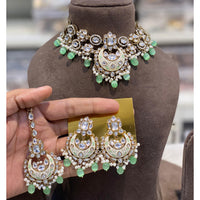 Hira Collections Luxury Kundan Stone Pearl And Beads Meenakari Choker Necklace Set