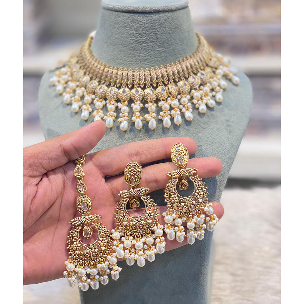 Hira Collections Royal Pota Stone Pearl And Beads Necklace Set