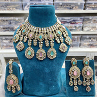 Hira Collections Luxury Kundan Stone Pearl And Beads Choker Necklace Set