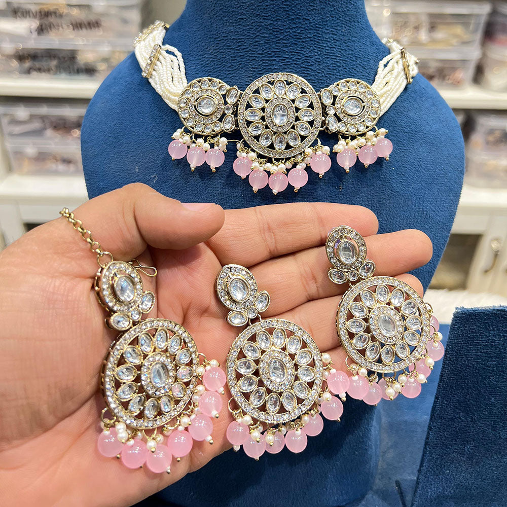 Hira Collections Designer Kundan Stone And Beads Choker Necklace Set