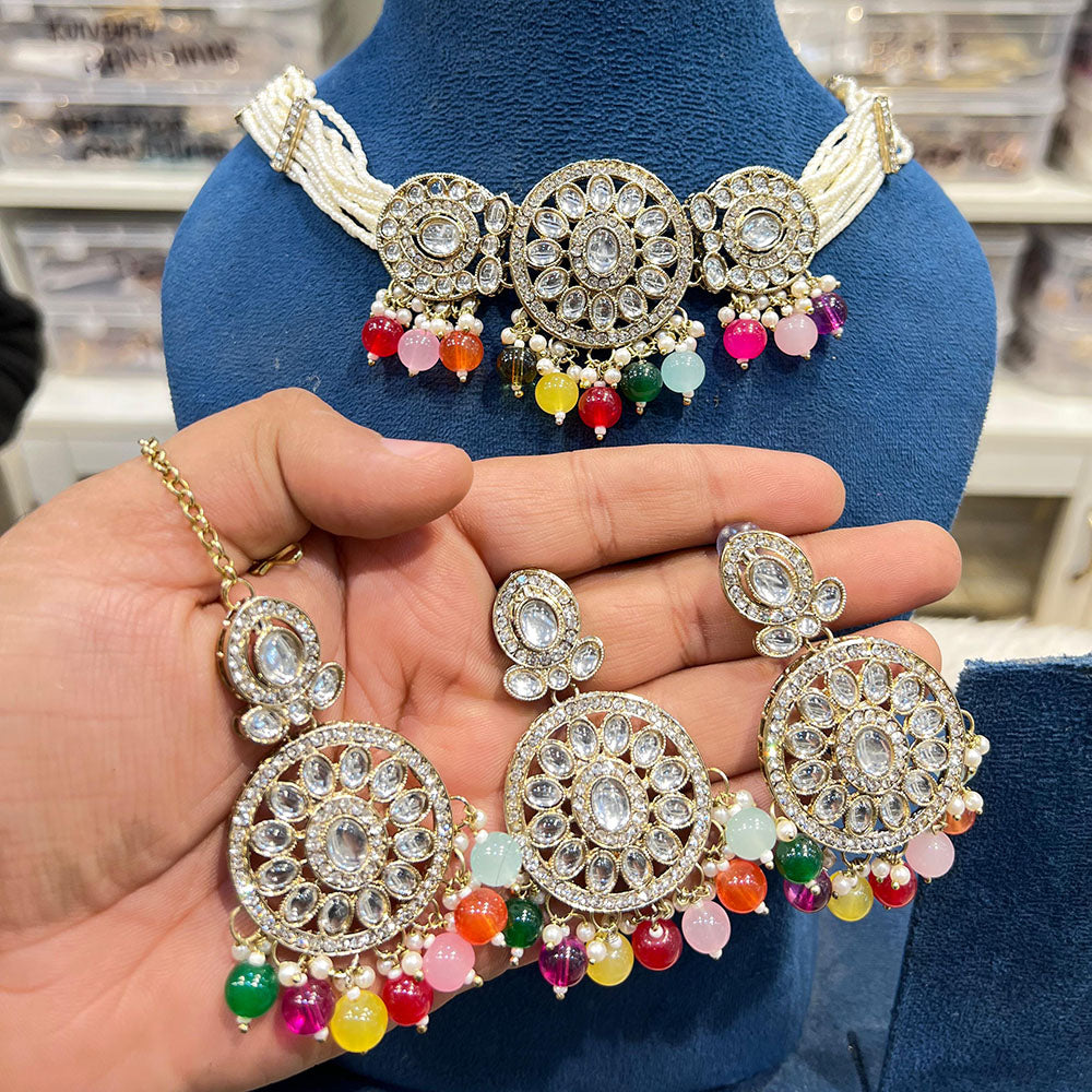 Hira Collections Designer Kundan Stone And Beads Choker Necklace Set