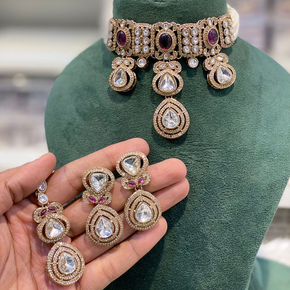 Hira Collections Designer Kundan Stone And Beads Choker Necklace Set