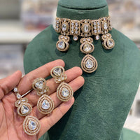 Hira Collections Designer Kundan Stone And Beads Choker Necklace Set