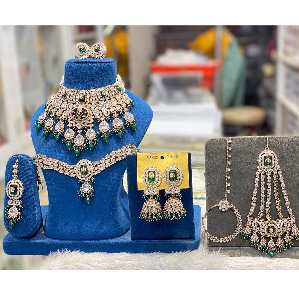 Hira Collections Designer Kundan Stone And Beads Semi Bridal Necklace Set