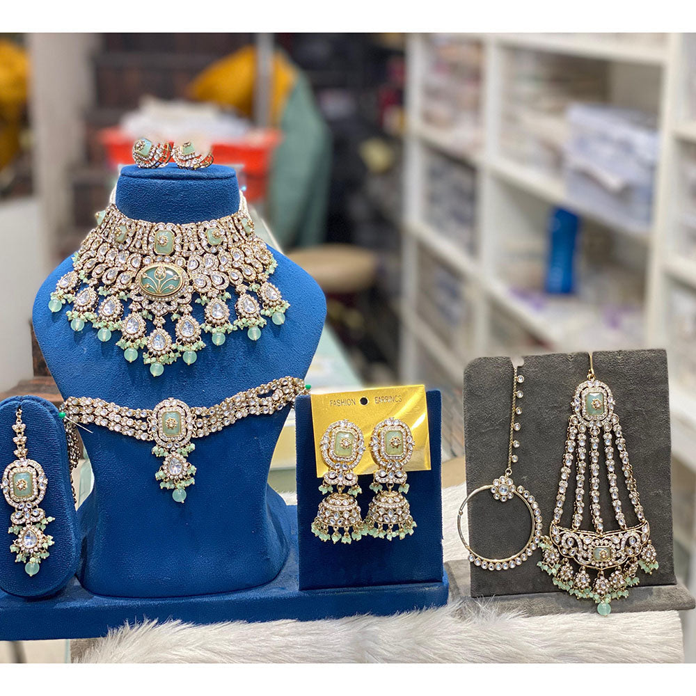 Hira Collections Designer Kundan Stone And Beads Semi Bridal Necklace Set