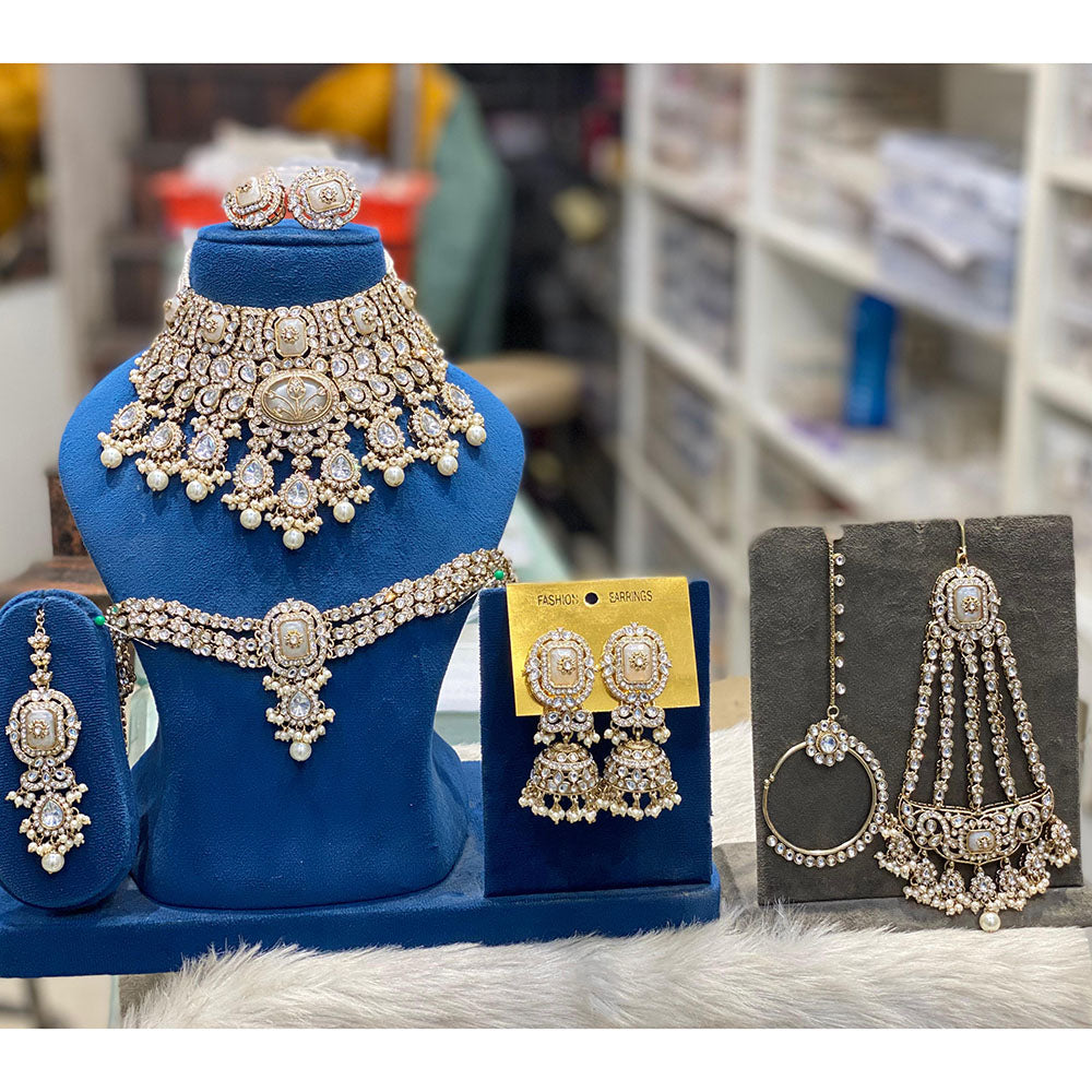 Hira Collections Designer Kundan Stone And Beads Semi Bridal Necklace Set