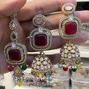 Hira Collections Designer Pota Stone And Beads Jhumki Earrings With Maangtikka