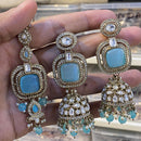 Hira Collections Designer Pota Stone And Beads Jhumki Earrings With Maangtikka