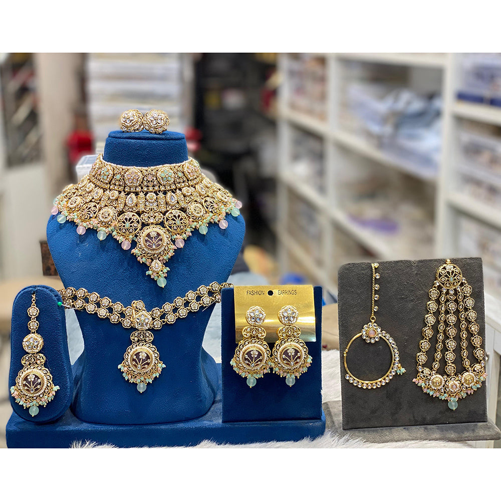 Hira Collections Designer Kundan Stone And Beads Semi Bridal Necklace Set
