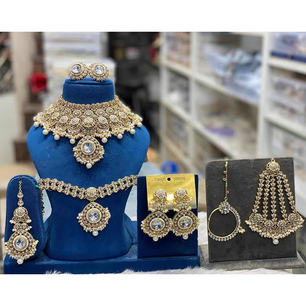 Hira Collections Designer Kundan Stone And Beads Semi Bridal Necklace Set