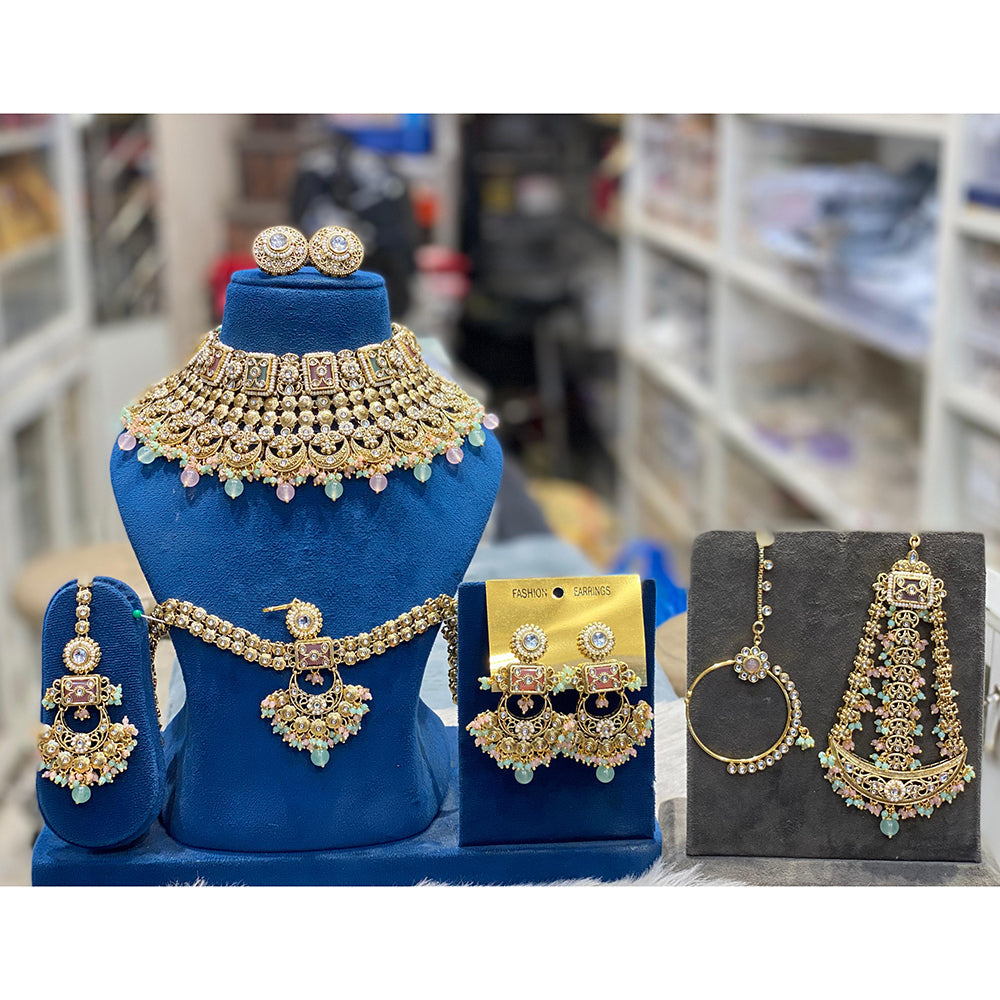Hira Collections Designer Kundan Stone And Beads Semi Bridal Necklace Set