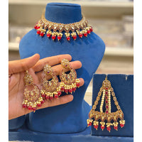Hira Collections Elegant Crystal Stone Pearl And Beads Choker Necklace Set