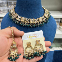 Hira Collections Elegant Crystal Stone And Pearl Choker Necklace Set