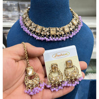 Hira Collections Elegant Crystal Stone And Pearl Choker Necklace Set