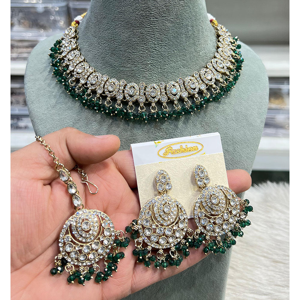 Hira Collections Elegant Austrian Stone And Pearl Choker Necklace Set