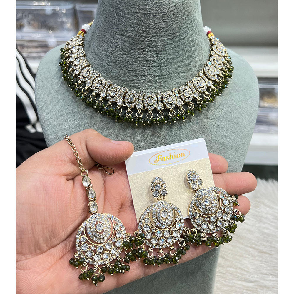 Hira Collections Elegant Austrian Stone And Pearl Choker Necklace Set