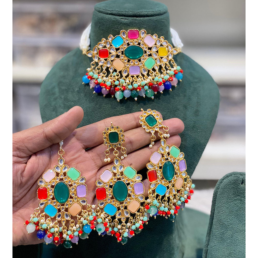 Hira Collections Kundan Stone And Beads Designer Choker Necklace Set