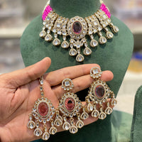 Hira Collections Kundan Stone And Pearl Designer Choker Necklace Set