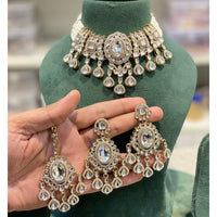 Hira Collections Kundan Stone And Pearl Designer Choker Necklace Set