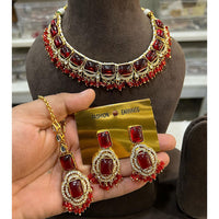 Hira Collections Elegant Pota Stone And Austrian Stone Pearl Choker Necklace Set