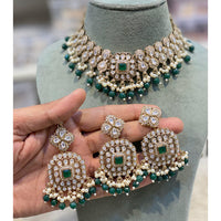Hira Collections Elegant Pota Stone And Austrian Stone Pearl Choker Necklace Set
