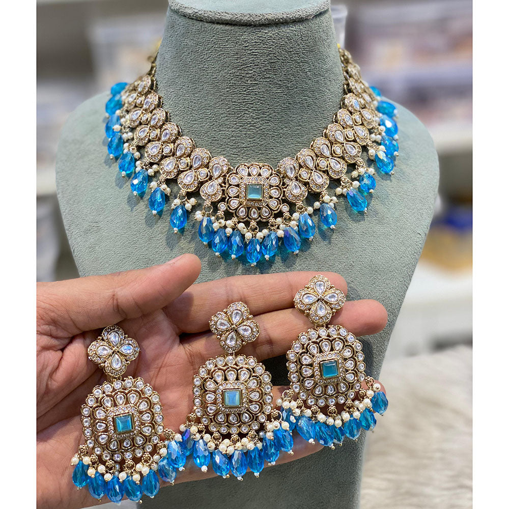 Hira Collections Elegant Pota Stone And Austrian Stone Pearl Choker Necklace Set