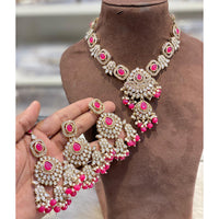 Hira Collections Elegant Pota Stone And Austrian Stone Pearl Necklace Set