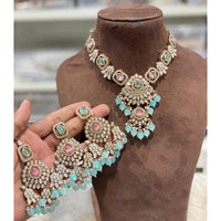 Hira Collections Elegant Pota Stone And Austrian Stone Pearl Necklace Set 