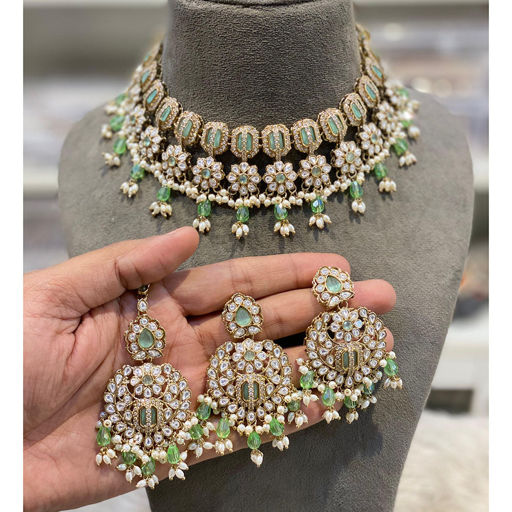 Hira Collections Elegant Pota Stone And Austrian Stone Pearl Choker Necklace Set