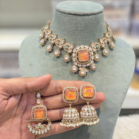 Hira Collections Glamorous Druzy Crystal Stone And Pearl Necklace Set