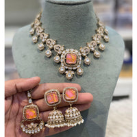 Hira Collections Glamorous Druzy Crystal Stone And Pearl Necklace Set