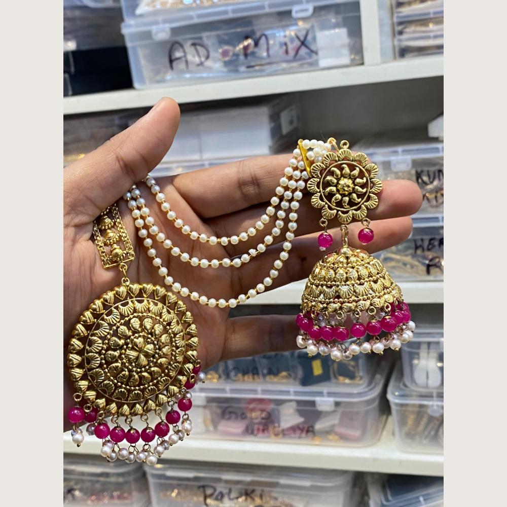Hira Collections Stylish Beads And Pearl Jhumki Earrings With Maang Tikka