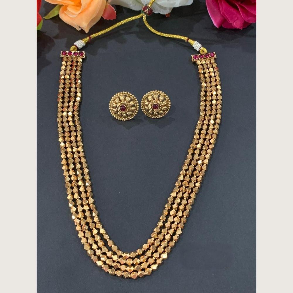Hira Collections Premium Pota Stone And Beads Multi Layer Long Necklace Set 
