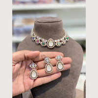 Hira Collections Premium Pota Stone And Austrian Stone Choker Necklace Set