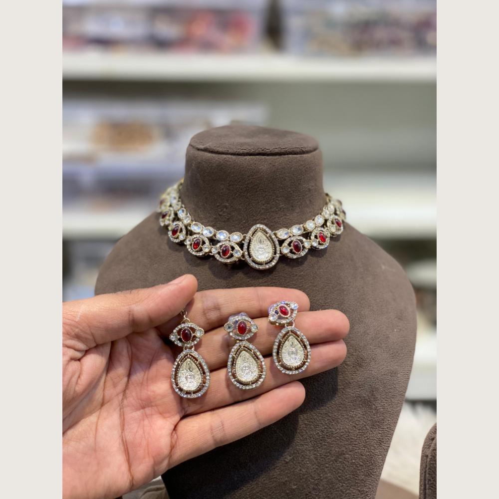Hira Collections Premium Pota Stone And Austrian Stone Choker Necklace Set
